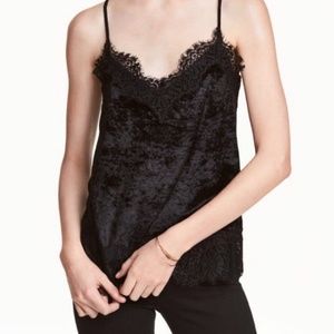 H&M Black Velvet Lace Tank Cami Top Small XS